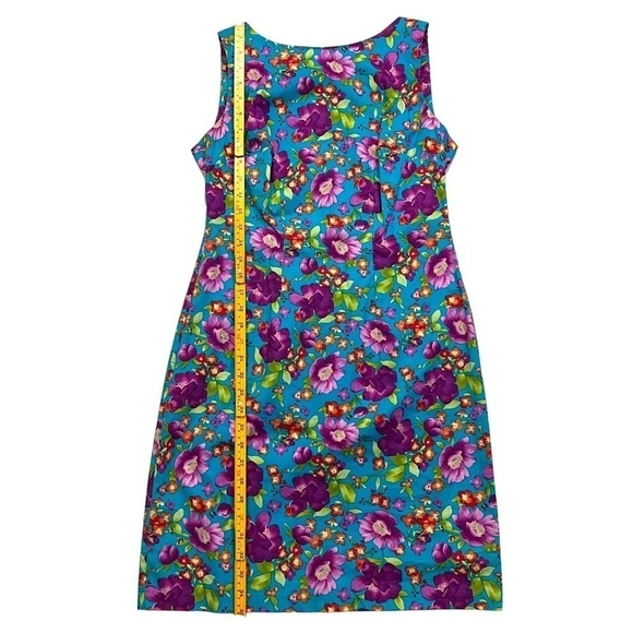 Cdc Vintage 90s Turquoise Floral Spring Sheath Dress Woman’s Size 4 - Picture 10 of 13